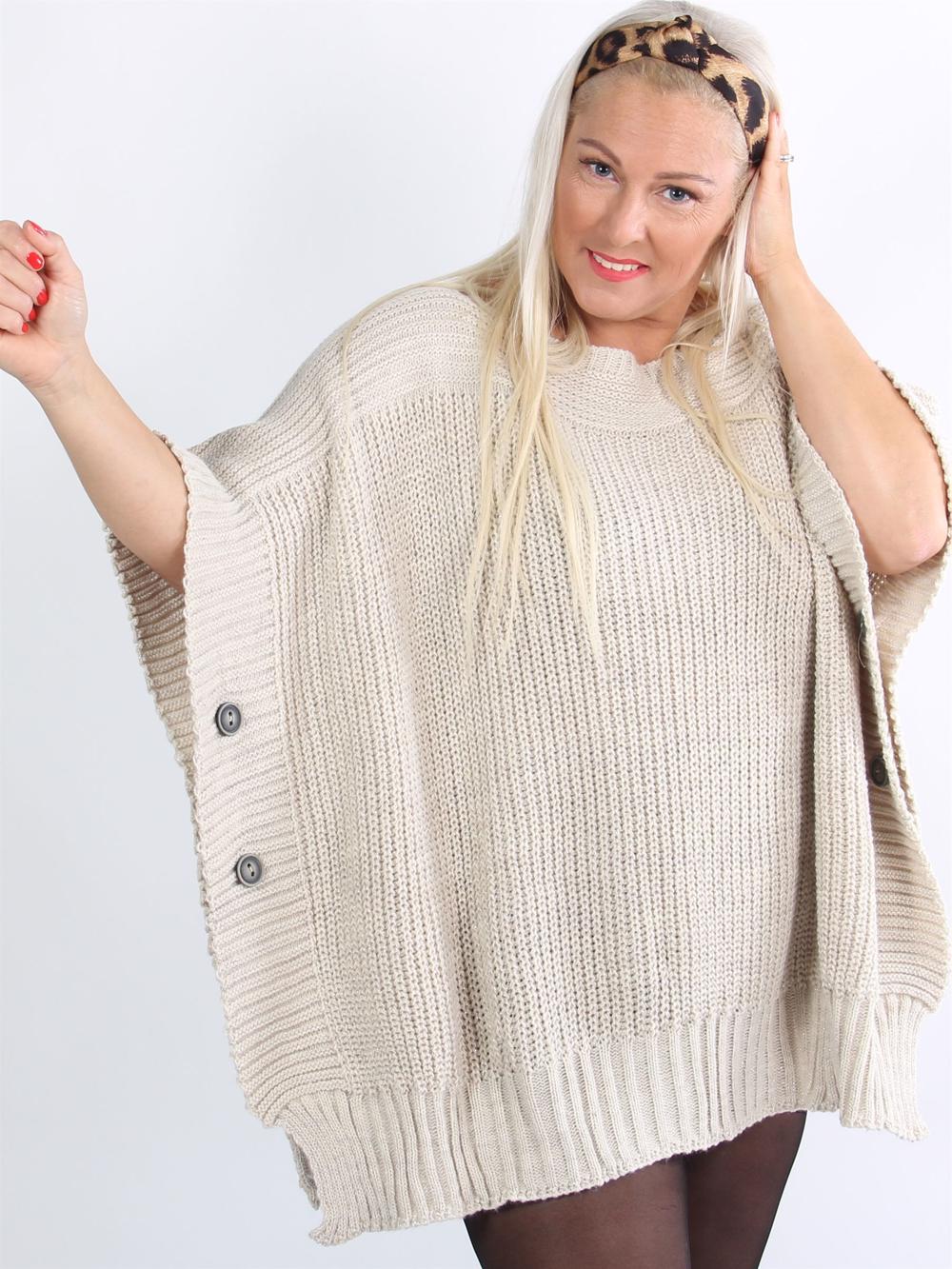 Vigo - Armygrøn strik poncho med glimmer tråde og knapper